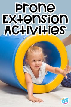 Prone extension activities is a therapy positioning strategy to support sensory motor skills in kids. We're covering what is prone extension, and how to support motor skill development in occupational therapy interventions using prone extension in OT sessions an OT home programs. Great for gross motor skills, gross motor development, crawling in babies, therapy obstacle courses, sensory processing treatment, and more. Vision Therapy Activities, Parent Communication Forms, What Is Reading, Self Help Skills, Vision Therapy, Activities Of Daily Living, Student Information