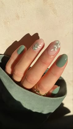 sage green nails Kutek Disney, Nail Salon Design, Green Nail Designs, Nail Art For Beginners, Diy Spring