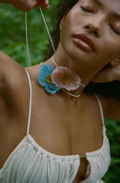 Sateen flower choker with faux suede rope and gold vermeil clasp. -Paired with the Poppy in Pink -17" Denim Slides, Floral Choker, Flower Choker, Gold Vermeil, Faux Suede, Poppies, Choker, Choker Necklace, Flowers