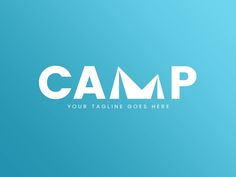 the word camp is written in white on a blue background