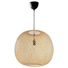 the light fixture is made out of bamboo and has an oval shape with black accents