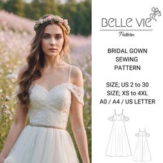 the bridal gown sewing pattern is available in sizes xs to 4xl