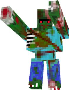 an image of a minecraft character with red eyes and green hair, standing in front of a white background