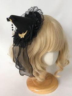 Unleash your inner sorceress with our gold stars black gothic witch mini hat. This captivating accessory is perfect for adding a touch of dark elegance to your ensemble. Crafted from high-quality, durable materials, this mini hat features a striking black base adorned with gold stars, exuding an aura of mystical allure.  Whether you're attending a gothic-themed event, a Halloween party, or simply embracing your witchy aesthetic, this mini hat is the perfect finishing touch to your bewitching loo Witch Cosplay Ideas, Emo Items, Witch Hat Aesthetic, Dark Witch Costume, Witch Hairstyles, Small Witch Hat, Star Hats, Witch Hat Costume, Witch Aesthetic Outfit