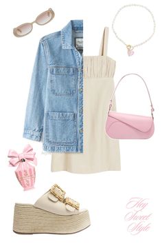 light beige dress, denim jacket, + platform linen sandals 12 spring outfit ideas ౨ৎ 30a Outfits, Light Beige Dress, Dressy Date Night Outfit, Spring Outfit Ideas For Women, Beige Linen Dress, Dress Denim Jacket, Casual Date Night Outfit, Winter Date Night Outfits, First Date Outfits