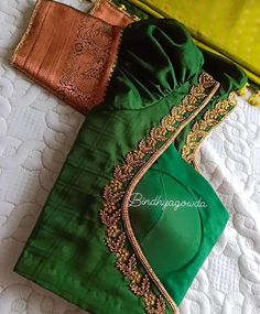 Embroidery Design For Green Blouse, Blouse Neck Work Designs Latest, Simple Neck Maggam Designs, Copper Zari Aari Work Blouse Simple, Blouse Magam Designs Latest, Simple Neck Works For Blouses, Simple Aari Back Neck Design, Green Color Blouse Designs Latest, Green Blouse Designs For Saree Silk