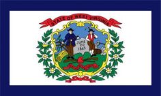 the state flag of west virginia is shown in blue and white, with two men on horseback