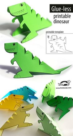 an image of paper dinosaurs that are cut out