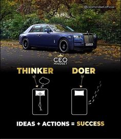 an advertisement for a car that says thinker doer ideas and actions = success