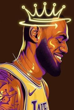 a drawing of a man with a crown on his head and the word la lakers above it