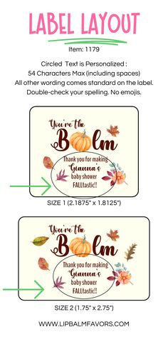 two fall themed labels with leaves and pumpkins