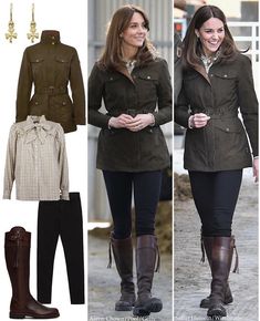 Kate Middleton Country Style, English Country Style Outfits Autumn, English Country Outfits Women, Kate Middleton Khaki Jacket, Kate Middleton Brown Coat, Brown Military Style Outerwear For Hunting, British Country Style