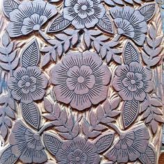 Katharine Watson's Hand Cut, Handprinted Cards Hand Block Printed Fabrics, Hand Carved Stamps Pattern, 3d Doodles, Carving Stamps, Flower Block Print, Block Print Designs, Metallic Wrapping Paper, Leather Working Patterns, 7 Design