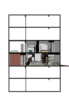 an architectural drawing of a kitchen and living room in the same area, with different sections to each other