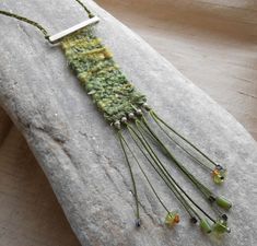 Handwoven Tapestry Necklace Silk Wool Silver & Gems Mini | Etsy Mini Tapestry Weaving, Fiber Jewelry Textile Jewelry, Adjustable Green Handwoven Necklace, Adjustable Handwoven Green Necklace, Earthy Handwoven Jewelry For Gifts, Green Handwoven Bohemian Necklace, Unique Handwoven Green Necklace, Handwoven Green Necklace For Gift, Green Handwoven Necklace For Gift