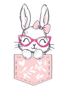 a cute bunny wearing glasses sitting in a pocket