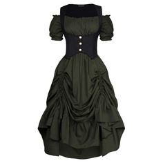 PRICES MAY VARY. 🌼Product Design: This ensemble features a two-piece design consisting of an off-shoulder Steampunk dress and a fitted vest. The dress includes a high-low hemline and a double drawstring detail, allowing for adjustable ruching that creates an asymmetrical and voluminous effect. The bodice of the dress is fitted, and the sleeves are puffed and short, adding a touch of romanticism. The vest is structured with button details, providing a flattering silhouette and a corset-like appe Green Pirate Dress, Medieval Style Corset Dress For Larp, Gothic Corset For Larp And Medieval Festivals, Dark Cottagecore Aesthetic Fashion, Green Renfair Outfit, Gothic Corset Dress For Larp, Black Corset Outfit, Ren Faire Dress, Cottagecore Aesthetic Fashion