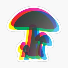 an abstract mushroom sticker with multicolored shapes on it's back side