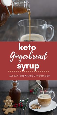 keto gingerbread syrup being poured into a glass mug