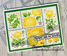 a stamp with yellow flowers on it and the words hope is very written in white