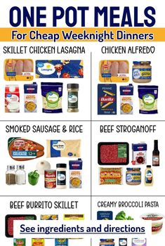 an image of one pot meals for the weeknight dinner menu with text overlay