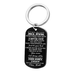 a dog tag keychain with an inspirational poem on it