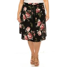 Women's Plus Size Casual Floral Print A Line Waist Bow Tie Belted Knee Length Midi Skirt, Floral print, midi length, elastic bow tie waist, Occasion: Suit for Spring/Summer/Fall, party, vacation, travel or just casual wear Size Chart(Inches) / MSK01592 1XL => Length: 27 / Waist: 30-32 2XL => Length: 27.5 / Waist: 32-34 3XL => Length: 28 / Waist: 34-36 Color: Black.  Gender: female.  Age Group: adult. Midi Skirt Floral, Ruffle Hem Skirt, Moa Collection, Retro Skirt, Midi Flare Skirt, Long Maxi Skirts, Work Wear Women, Feminine Design, Womens Basic