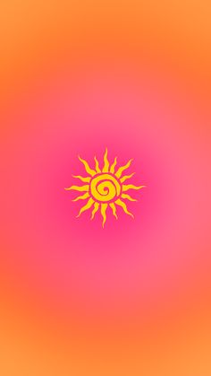 an orange and pink background with a yellow sun on it's center, in the middle