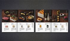 an open brochure with pictures of food and drinks on the table in front of it