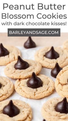 peanut butter blossom cookies with dark chocolate kisses