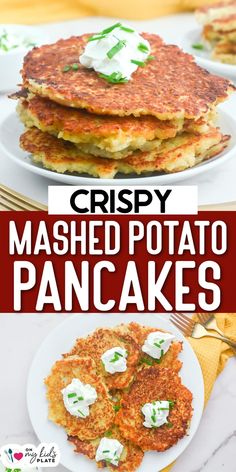 crispy mashed potato pancakes with sour cream on top