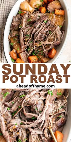 two pictures with the words sunday pot roast in them