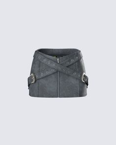 Buckle up, babe 😏 Edge them on in this vegan leather mini skirt, complete with an adjustable cross front belt strap detail, buckle fastenings at the side seams, and metal grommet trim on belt straps, for a chic and edgy statement piece 🖤 Edgy Belted Mini Skirt, Gothic Oc, Luxury Chic Leather Mini Skirt, Black Mini Learher Skirt, Hazbin Oc, Demon Oc, Luxury Leather Mini Skirt, Leather Mini Skirt With Zipper Closure, Nice Clothing