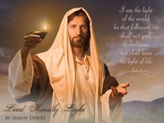 jesus holding a candle in his hand with the words, i am the light of the world