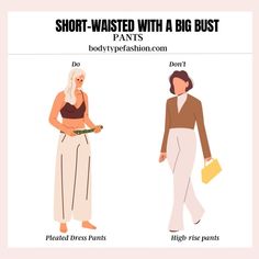 How to dress if you are short-waisted with a big bust - Fashion for Your Body Type Outfits Large Bust, Short Legs Long Torso, Big Bust Fashion, Pleated Dress Pants, Office Casual Outfit, Curvy Fashionista, Body Outfit, London Outfit