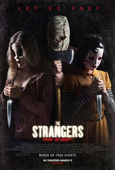 the movie poster for extranos starring two women with masks on their faces and one holding a knife