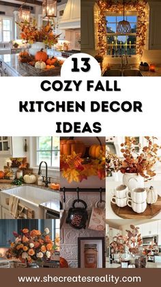 collage of cozy fall kitchen decor ideas