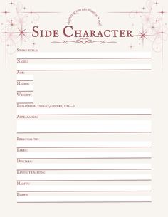 the side character sheet is shown in red and white with snowflakes on it