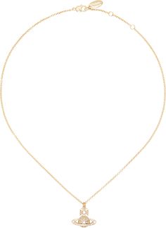 Cable chain necklace in gold-tone brass. · Logo pendant with cubic zirconias at drop · Logo plaque at adjustable lobster-clasp fastening · L17 Supplier color: Gold Necklaces Expensive, Drop Logo, Cable Chain Necklace, Bas Relief, Gold Branding, Accessories Jewelry Necklace, Watch Necklace, Gold Pendant Necklace, Vivienne Westwood