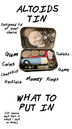 what I put in my altoids What To Put In A Altoids Wallet, Things To Make Out Of Altoids Tins, Small Altoid Tin Ideas, What To Put In Altoid Wallets, Mint Box Crafts Altoids Tins, Altoid Survival Kit, Altoid Can Crafts, Altoid Mint Tin Crafts, Altoids Tin Ideas