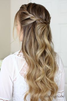 Braidmades Hairstyles, Long Straight Hair Bridesmaid Styles, Sides Up Hairstyles Simple, After Party Hairstyles, Braided Down Hairstyles Simple, Formal Braided Hairstyles, Side Twist Hair, Rope Braided Hairstyle, Brunette Ombre