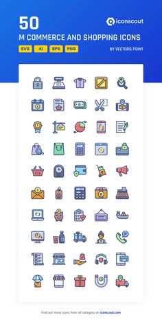 the 50 e - shop icons are shown in blue and white