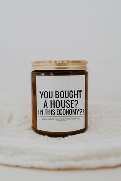 a jar of peanut butter sitting on top of a white blanket with the words you're like really hard to shop for