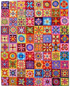 a colorful painting with many different designs on it