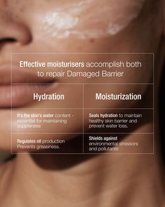 Effective moisturisers achieve both hydration and nourishment, aiding in the repair of the damaged skin barrier. #skinhealth #dermatologicalskincare #advancedskincare #clinicalskincare #skinscience #skinbarrier Esthetician Content, Skincare Marketing, Damaged Skin Barrier, Skin Template, Beauty Skin Quotes, Menu Card Design, Skin Facts, Instagram Branding Design, Advanced Skin Care