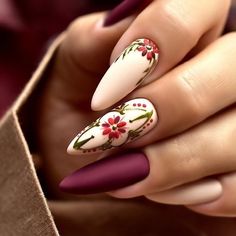 Boho Nails, Trends Nails, Flower Nails, Cute Acrylic Nails, Fall Nails