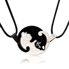 PRICES MAY VARY. 🐱【𝑪𝒂𝒕 𝒀𝒊𝒏 𝒀𝒂𝒏𝒈 𝑪𝒐𝒖𝒑𝒍𝒆 𝑵𝒆𝒄𝒌𝒍𝒂𝒄𝒆𝒔】- This puzzle cat pendant represents Yin and Yang, which is a 2pcs couple necklace set and suits for women, girls and men. It is designed with attractive pattern for couple and friends as a sign of love and connection between them. This will be a present to share equally. You can put them together and they perfectly fit in harmony! 🐱【𝑺𝒕𝒂𝒊𝒏𝒍𝒆𝒔𝒔 𝑺𝒕𝒆𝒆𝒍 𝑭𝒓𝒊𝒆𝒏𝒅𝒔𝒉𝒊𝒑 𝑵𝒆𝒄𝒌𝒍𝒂𝒄𝒆𝒔】- We choose durabl Matching Pendants For Couples, Matching Necklace For Couples, Friend Necklaces For 2, Best Friend Jewelry For 2, Cute Couple Jewelry, Yin Yang Necklace Couple, Couple Matching Necklaces, Kalung Couple, Matching Couple Stuff