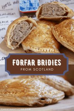 some food that is on top of a cutting board with the words fort bridles from scotland