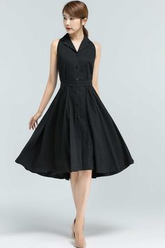 "Elegant and simple design, our black linen dress continue to shows a easy-going attitude of life. The sleeveless summer dress is made of soft linen fabric, with knee length, button down and a tie on the waist. It is a summer handmade dress, is perfect for everyday or special occasion. DETAILS * 50% linen , 50% cotton * No lining * Shirt collar * Sleeveless * Two side seam pockets * Button front closure * Fit and flare dress * Knee Length dress * perfect for Summer * Wash by hand or machine with Black Sleeveless Linen Dress Casual, Casual Black Sleeveless Linen Dress, Black Sleeveless Linen Dress, Chic Black Sleeveless Linen Dress, Black Sleeveless Button Dress For Summer, Black Sleeveless Dress With Buttons For Spring, Sleeveless Linen Dress For Casual Wear, Sleeveless Black Linen Dress For Spring, Black Sleeveless Linen Dress For Spring