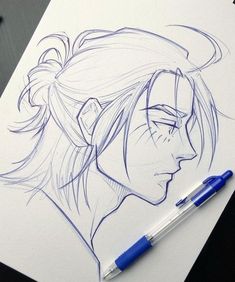 a drawing of a woman's face with a ponytail